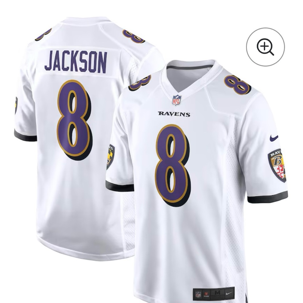 NFL White On-Field Jersey #8 Lamar Jackson - Baltimore Ravens